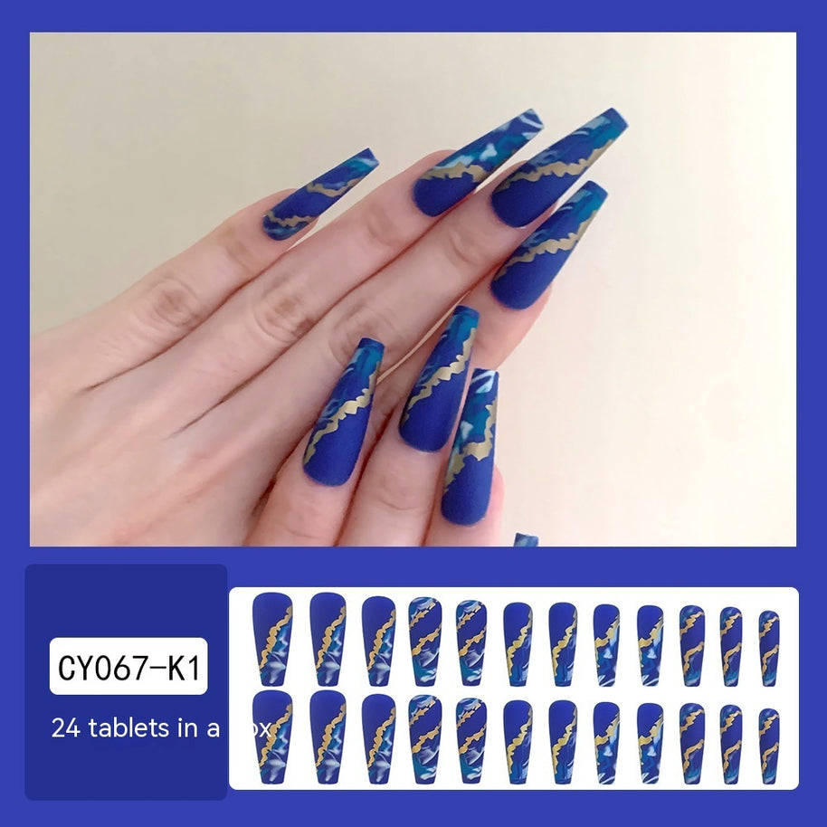 Blue Flame Marble Press On Nails - Starry Sky Design