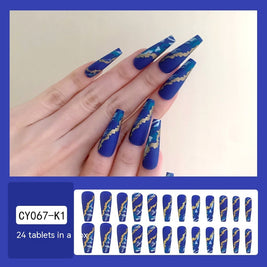 Blue Flame Marble Press On Nails - Starry Sky Design