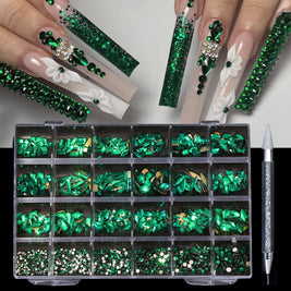 Professional Nail Art Rhinestones - 24 Grid Kit with AB & Colored Diamonds