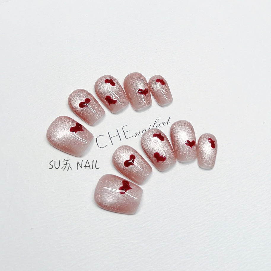 Cat Eye White Short Square Press On Nails