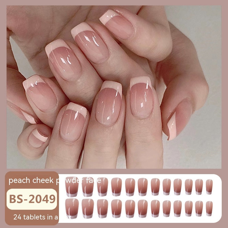Blush Gradient French Nails - Starry Sky Short Tips
