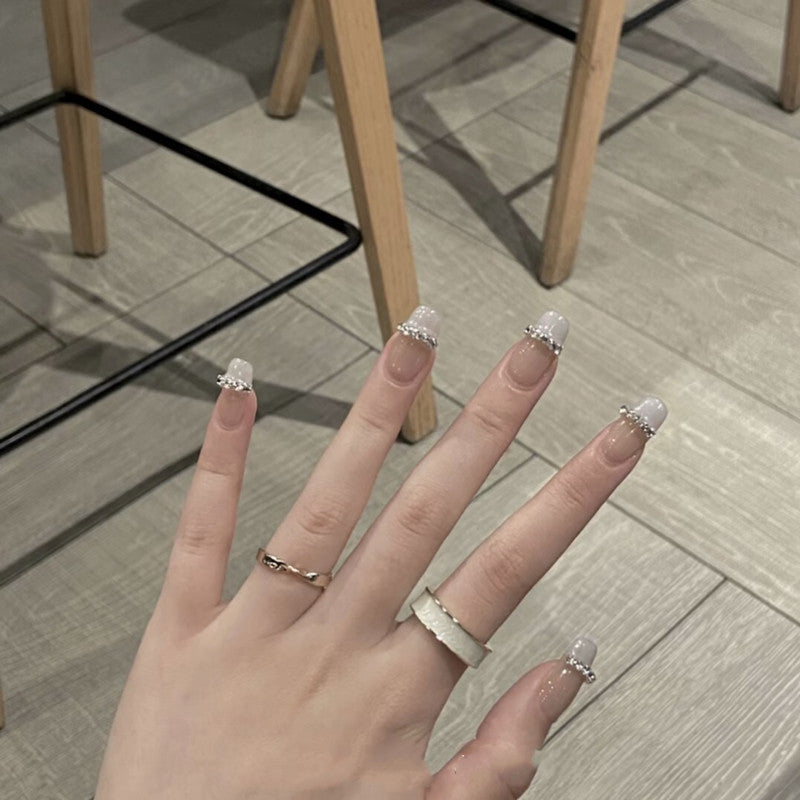 Diamond Bow Nail Patches - U-Shaped French Press-On Set