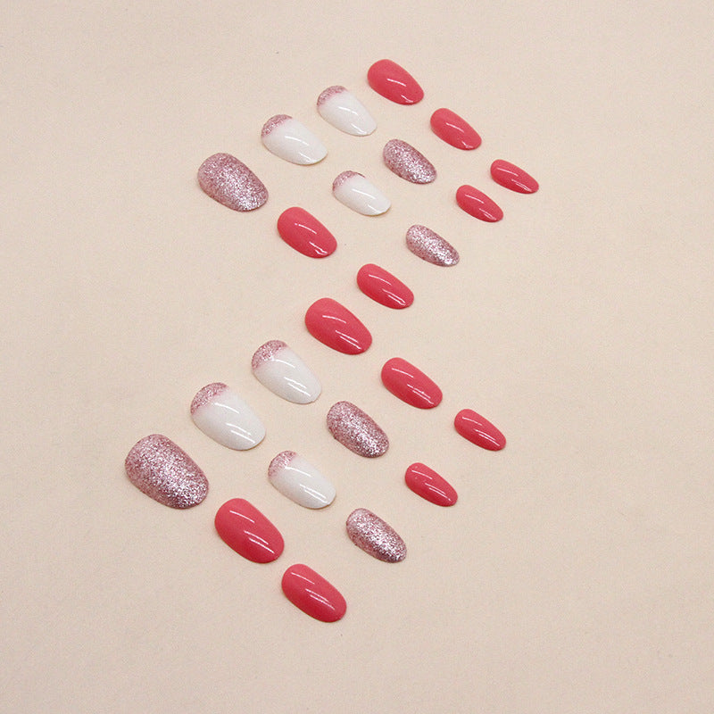 European Style Oval Nails - Rose Pink Flash Wear Set