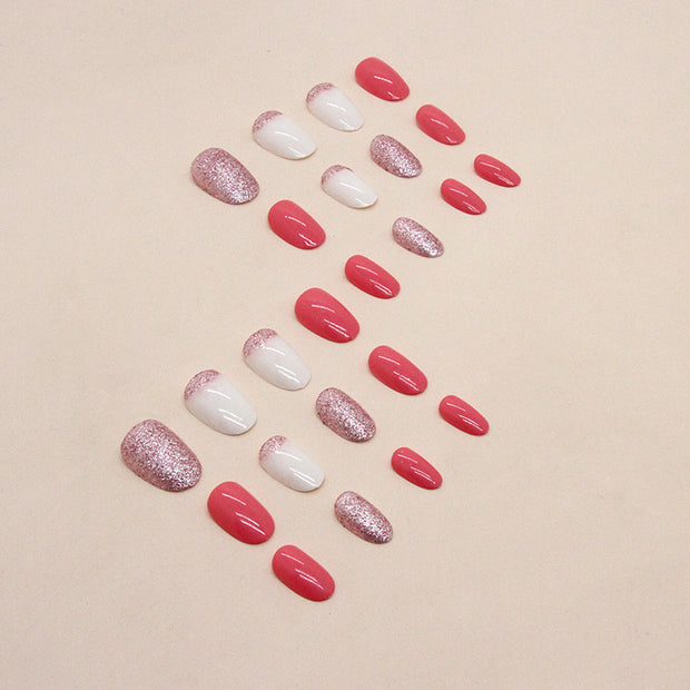 European Style Oval Nails - Rose Pink Flash Wear Set