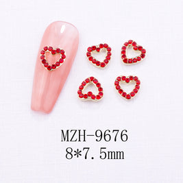 New Year Nail Bow Set - Glass & Metal Heart Decorations