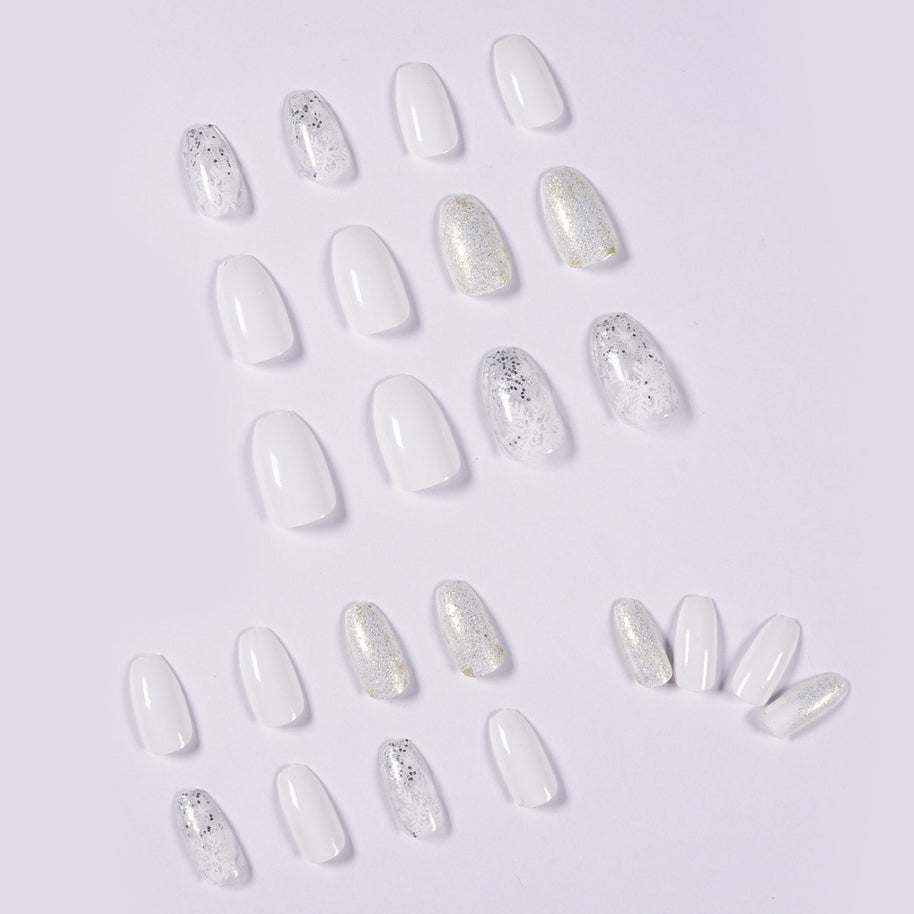 Ice Glitter Ballet Nails - 24pc Short False Nail Set