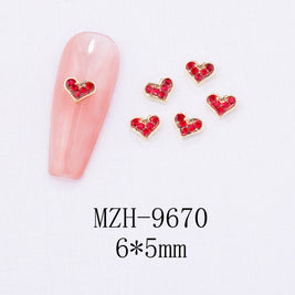 New Year Nail Bow Set - Glass & Metal Heart Decorations