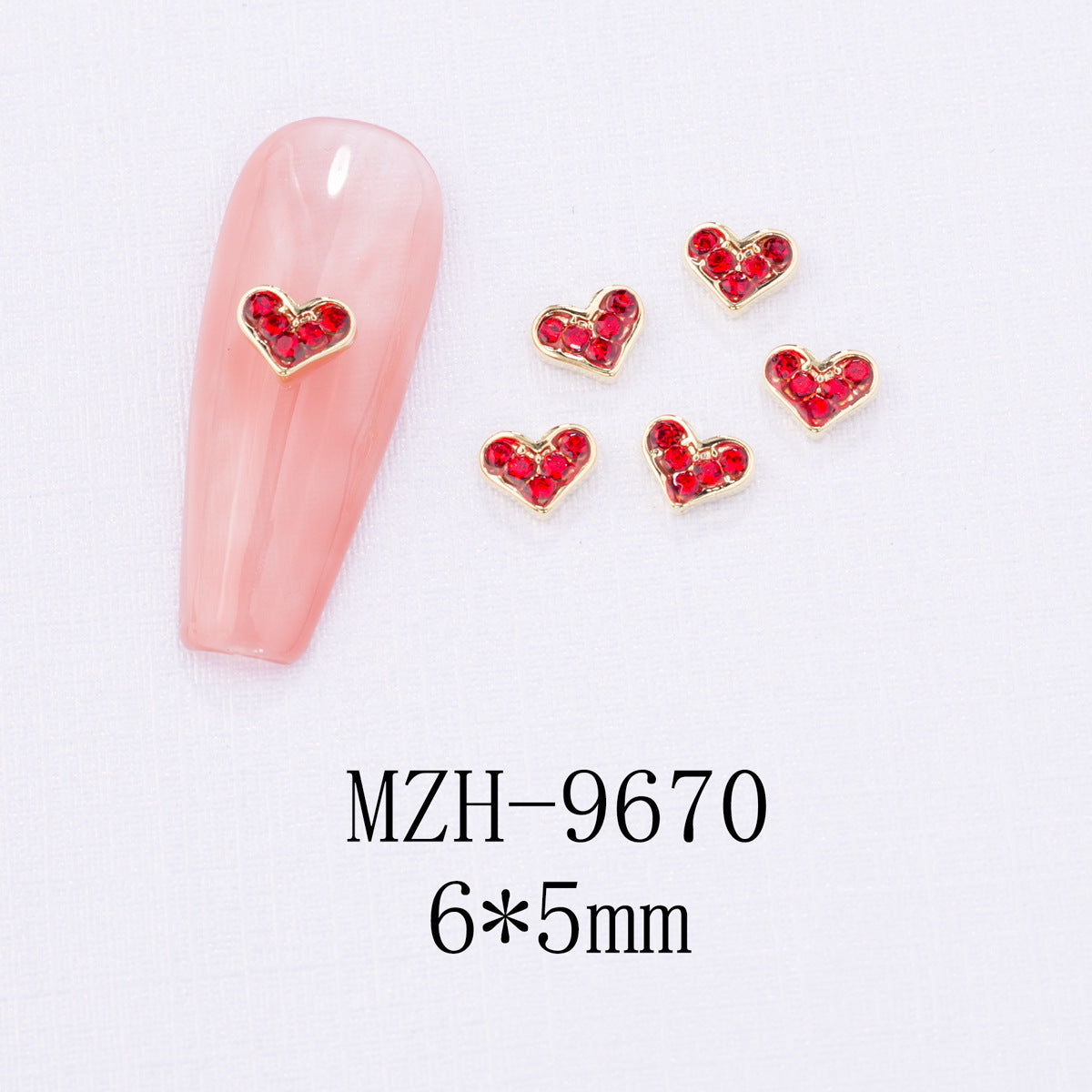 New Year Nail Bow Set - Glass & Metal Heart Decorations