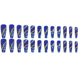 Blue Flame Marble Press On Nails - Starry Sky Design