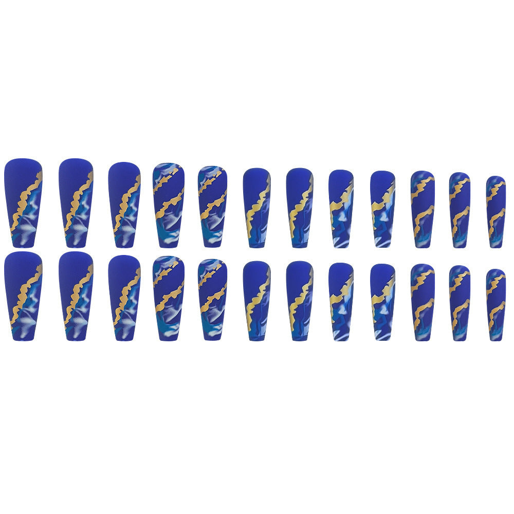 Blue Flame Marble Press On Nails - Starry Sky Design