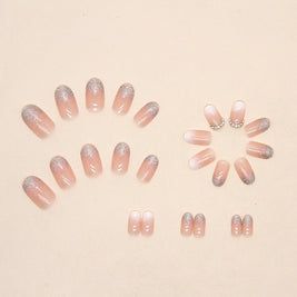 Gradient Glitter Fake Nails - Diamond Armor Oval Shape