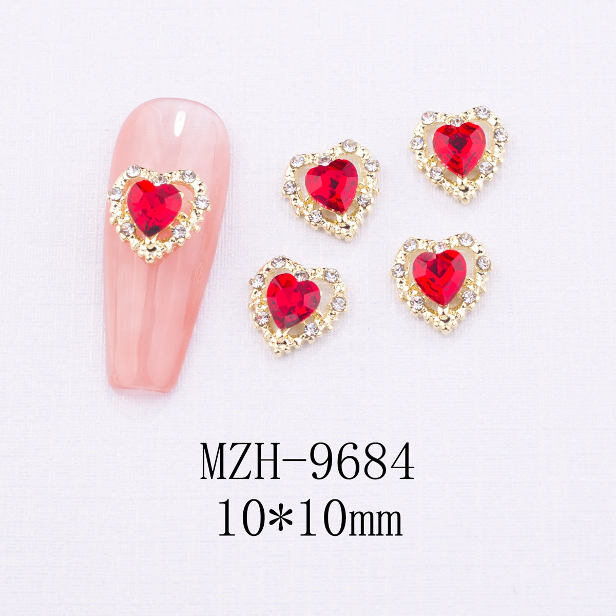 New Year Nail Bow Set - Glass & Metal Heart Decorations