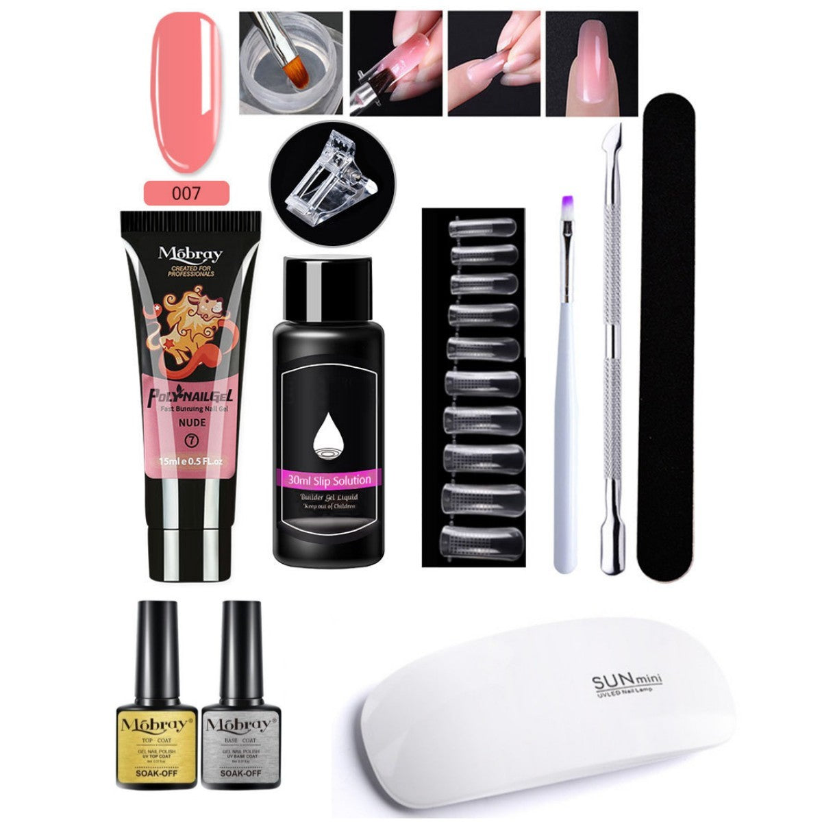 7-Piece Nail Extender Kit - UV/LED Crystal Resin Set