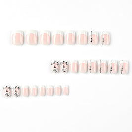 French Flower Black Leaf Nails - Short Square Manicure Set