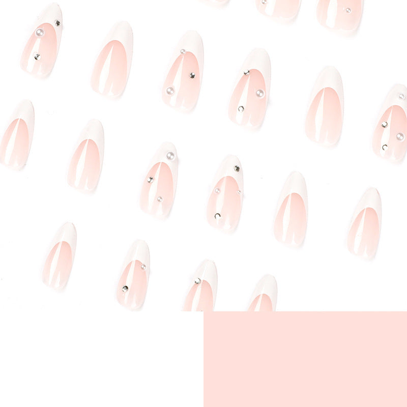 Almond French Nail Tips - 24pcs Water Drop Rhinestone Manicure Set